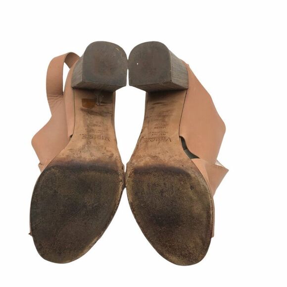 Vince Crisscross Strap Leather and Wood Heeled Sandals 9 Neutral Peep Toe Chunk - Picture 8 of 9